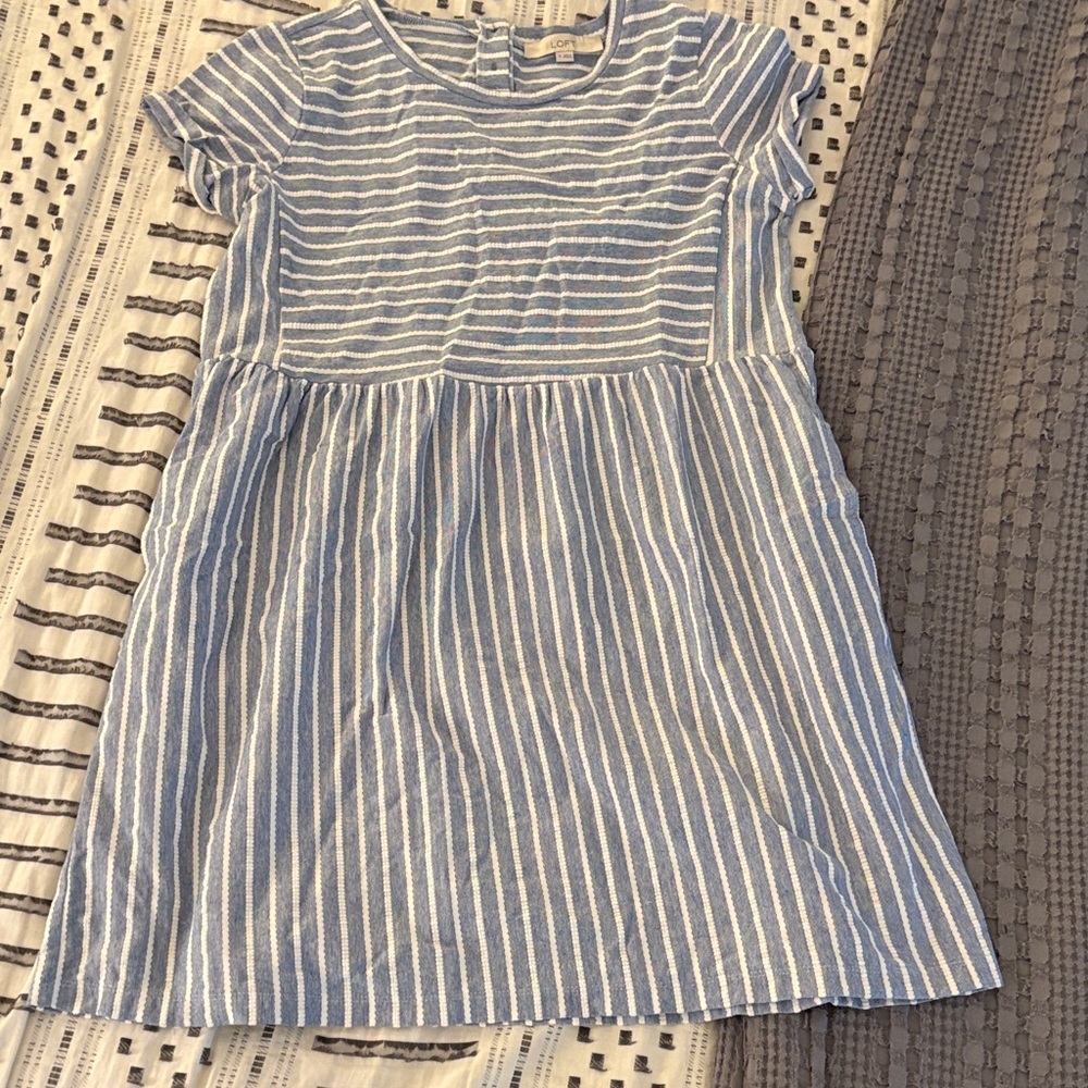 Loft Blue and White Striped Short Cap Sleeve Dress